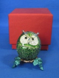 Enamel Owl Trinket Box with Rhinestones & Stand – In Box – 2” tall