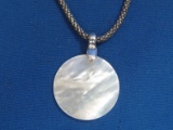 Mother of Pearl Disc Pendant w Sterling Fitting – 18 1/2” Sterling Silver Popcorn Chain