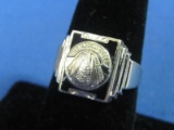 Sterling Silver Ring w Emblem “The Mayan Order” - size 7.5 – Weight is 6.7 grams