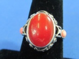 Sterling Silver Ring w Red & Pink Cabochons – Size 7.5 – Total weight is 5.1 grams