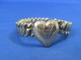 Vintage Gold Plate on Sterling Base Flex Bracelet with Heart – Marked “Co-Star” 21.7 grams