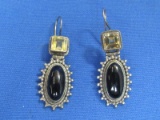 Pair of Sterling Silver Earrings with Onyx & Topaz? - Hang 1 3/4” - Marked TJT