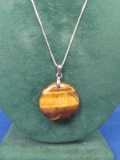 Tiger Eye Pendant on 18” Sterling Silver Chain – Pendant is 1” - Chain weighs 2.0 grams