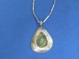 Unmarked Silver Pendant w Green Stone on 20” Sterling Chain – Total weight is 7.5 grams