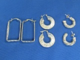 3 Pairs of Sterling Silver Earrings – Longest is 1 3/8” – 14.5 grams