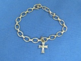 Sterling Silver Bracelet with Cross Charm  - 7 1/4” long – Weight is 6.6 grams