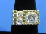 Gold over Sterling Ring with 3 White Stones – Size 6.75 – 9.0 grams