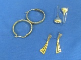 3 Pairs of Gold over Sterling Earrings: Hoops are 1 1/8” in diameter – Total weight is 11.7 grams