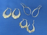 3 Pairs of Sterling Silver Earrings – Longest is 1 3/4” –  9.3 grams