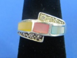 Sterling Silver Ring w Inlaid Stone – Size 6 – 5.8 grams