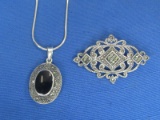 Marcasite Sterling Silver Locket on 20” Sterling Chain & Pin – Total weight is 18.8 grams