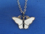 Small Sterling & Enamel Butterfly Pendant made in Norway on 18” Sterling Chain – 3.4 grams