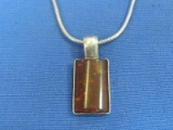 Amber? Pendant w Sterling Frame on 16” Sterling Chain – Total weight is 9.6 grams