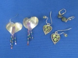 3 Pairs of Heart Shaped Sterling Earrings – 2 with Stones – Total weight is 12.5 grams