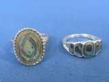 2 Sterling Silver Rings with Abalone – Size 8.25 & 8.5 – Total weight is 7.9 grams
