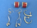 3 Fun Pairs of Sterling Silver Earrings – Total weight is 13.9 grams