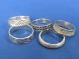 5 Sterling Silver Band Rings – Sizes 8 to 10 – Total weight is 19.3 grams