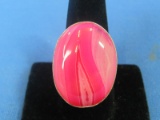 Sterling Silver Ring w Large Pink Stone 30mm x 23mm – Size 10 – 14.3 grams