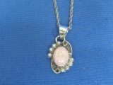 Sterling Pendant w Pink Cabochon on 25” Sterling Chain – 4.9 grams