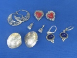 Mixed Lot of Sterling Silver Earrings: 2 Pairs with Stones – Total weight is 19.4 grams