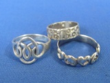 3 Sterling Silver Rings: Size 6, 8 & 10 – Total weight is 9.6 grams