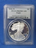 American Eagle 1 Oz Silver Proof Coin – 2006 W – PCGS Holder