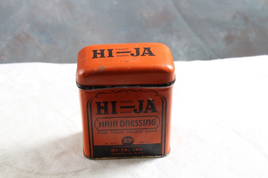 Antique HI-JA Hair Dressing Orange & Black Graphics Nice Collectible Metal Tin