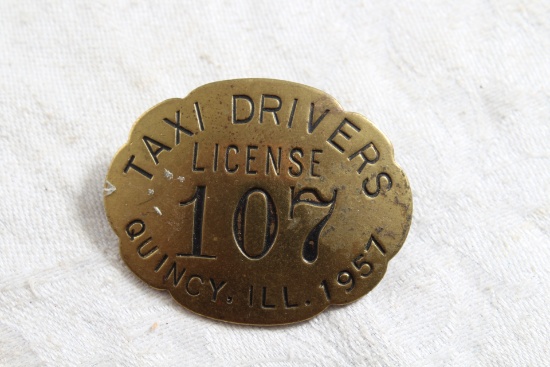 1957 Taxi Driver License Brass Badge Quincy, Illinois