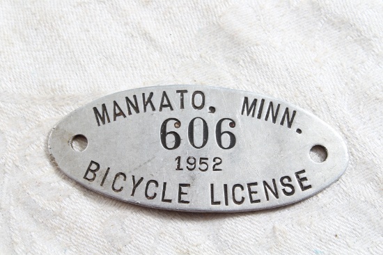 1952 Mankato, Minnesota Bicycle License No. 606