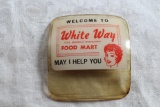 Vintage White Way Food Mart Employee Plastic Badge Long Beach 13, Calif.
