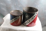 2 Vintage Tobacco Advertising Cans Hal and Half Burley and Bright 7 oz & 14 oz.