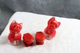 Vintage Red Plastic Salt & Pepper Shakers 2 Sets Toilets & Kittens