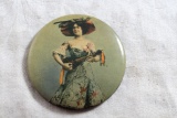Antique Victorian Lady Playing Instrument Celluloid Pocket Mirror