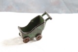 Antique Kilgore Miniature Cast Iron Toy Baby Buggy with Metal Wheels