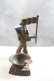 WW2 Brass Trench Art Figural Soldier with 6 Star Flag Ashtray & Matchbox Holder