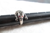 Vintage Sterling Silver Articulated Cougar .925 Ring with Ruby Rhinestone Eyes 9.3 Grams