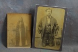 2 Reproduction Cabinet Card Photographs of Oddities Woman Hair to Floor, Man with no Legs