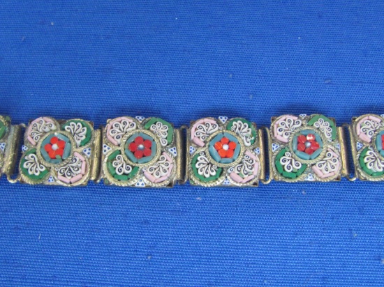 Vintage Micro Mosaic Bracelet made in Italy – 6 3/4” long – 18mm wide