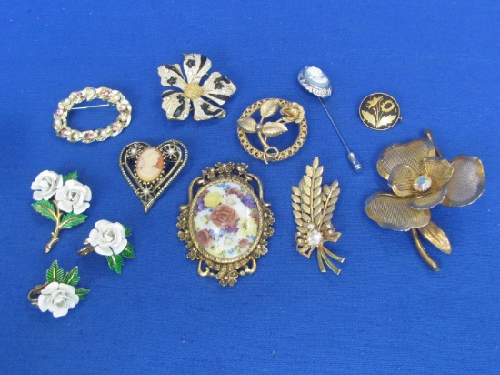 Lot of Vintage Pins/Brooches: Trifari Roses with Matching Earrings, BSK & more