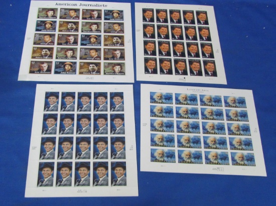 US Stamps – Full Sheets Frank Sinatra, Reagan, American Journalists, Longfellow