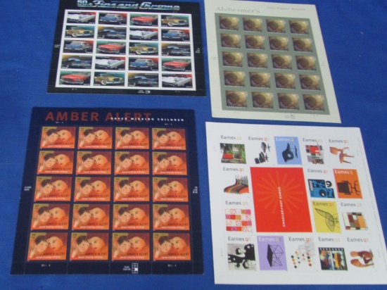 US Stamps – Full Sheets – 50's Fins & Chrome Cars, Alzheimer's, Amber Alert, Eames