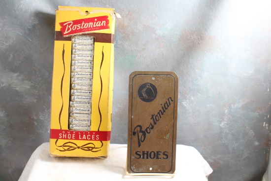 Vintage Brass Bostonian Shoes Store Sign & Full Pkg. Bostonian Shoe Laces