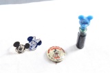 Vintage Mickey Mouse Figural Blue Food Coloring & 2 W.D.P. Toy Rings Mickey