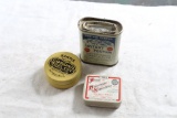 3 Antique Sample Tins Postum Cereal & Anusol Hemorrhoidal Suppositories &