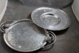 2 Vintage Hand Wrought Aluminum Trays Farberware & No maker's Name