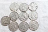 Lot of 10 Franklin Half Dollars 1949 to 1963