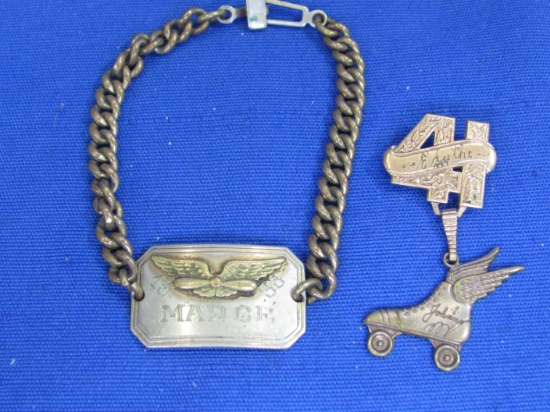 1933 Air Force Bracelet “Marge” & Pin engraved “Edythe – Johnny”