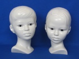 Pair of Ceramic Heads – Boy & Girl – About 7” tall