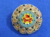 Round Micro Mosaic Pin in Plastic Box from Rome – Pin is 1” in diameter