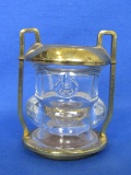 Heavy Glass Toothpick Holder with Goldtone Metal Cage – Embossed Handles on sides